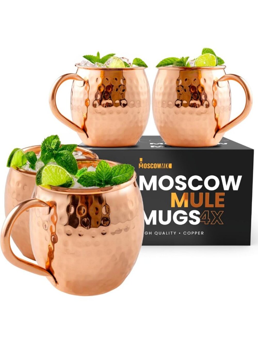Set of 4 Pure Copper Moscow Mule Mugs, 16 oz Classic Cocktail Cups